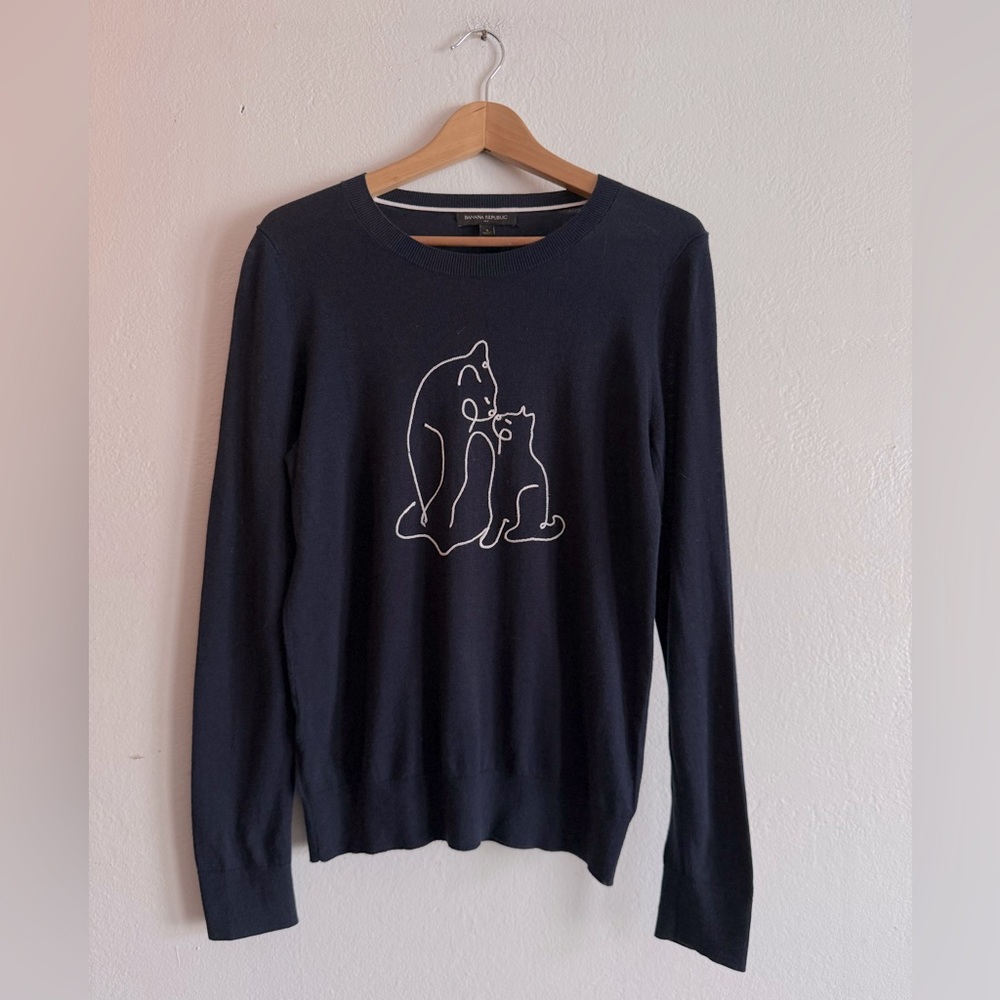 🍁50% Off Rdy 4 Fall Sale BANANA REPUBLIC Cat w/ Kitten Crewneck Sweater